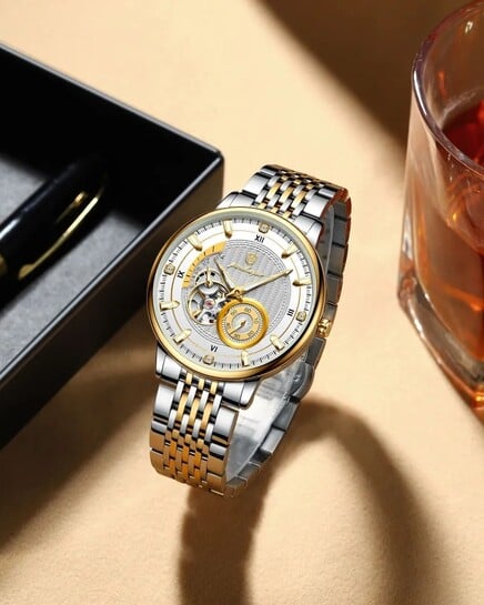 OVERFLY POEDAGAR Automatic Mechanical Skeleton Dial Luxury Wrist Watch for Men