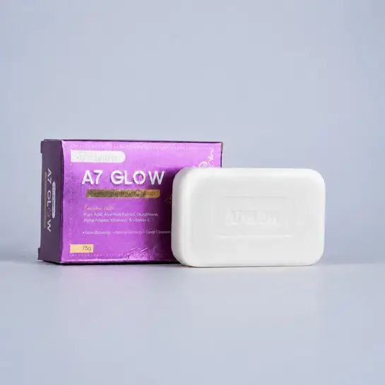 Alistra A7 Glow Skin Brightening Soap with Kojic Acid, Glutathione, Alpha Arbutin, Vitamin C & E, Aloe Vera – 75g