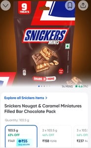 Check out Snickers Nougat & Caramel Miniatures Filled Bar Chocolate Pack