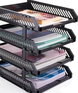 File Tray Rack ABS Plastics | Foldable Office Desk Accessories | Durable & Sturdy | Easy Assembly | Efficient Organizer | Plastic Office Stationery Files Layer Rack -4LAYER (Black) (4)