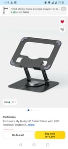 (100% supercoin back deal) Portronics My Buddy A1 Tablet Stand with 360° Rotation,Foldable,Adjustable.