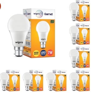 wipro Garnet Base B22D 7-Watt Led Bulb (Pack of 8, Warm White