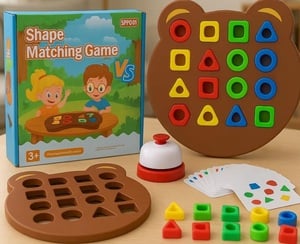 Toy Imagine Shape Matching Puzzle Game for Kids | 30 Question Cards,32 Colorful Shapes,2 Bear Boards & Bell | Educational STEM Toy for 3+ Years |Montessori Learning Toy for Shape & Color Recognition