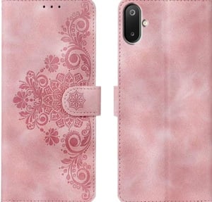 amazon basics Samsung Galaxy M06 5G Flip Cover | Card Pockets Wallet & Stand | Flip Cover for Samsung Galaxy M06 5G (Pink Flower)