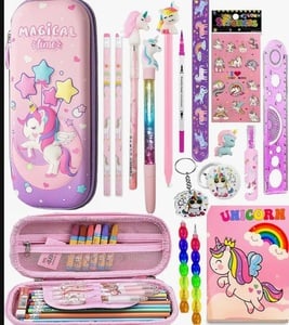 17 Pcs Unicorn Stationery Gift Set for Kids 3D Large Capacity Pencil Case Pencil Pouch with Diary & All Stationeries Party Favor Return Gift for kids School Supply Organizer For Students (STYLE-1)