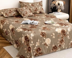 IVAZA 240 TC Soft Ezyption Cotton Floral Print King Size Bedsheet - with 2 Pillow Covers, Hypoallergenic, Brethable, (Size- 90 x 90 Inch) Chocolate Brown