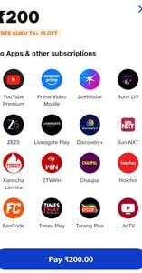 my jio 200 rs recharge plan 30 gb data and ott subscription with kuku fm and cinepolis 150 off coupon (beneficial pack )