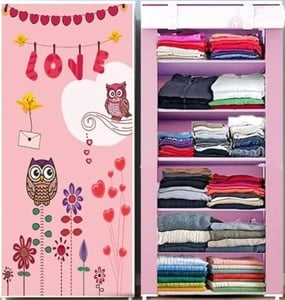 CMerchants Portable Collapsible Wardrobe for Clothes Storage – Foldable Cloth Organizer Cupboard with Shelves for Bedroom & Home (Durable, Space Saving Design) (Baby Pink, 6-Layer)