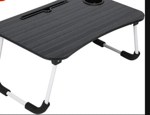 TEKCOOL Study Table Foldable Wooden Laptop Bed Tray Table, Multifunction Lap Tablet Desk with Cup Holder, Perfect for Eating Breakfast, Reading Book, Working, Watching Movie On Bed, 60 cm
