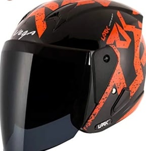 Vega Lark Victor ISI Certified Gloss Finish Lightweight Open Face Helmet for Men and Women with Long Clear Visor(Black Orange, Size:M)