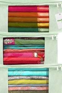 Trendy Home Saree Covers for Storage with Zipper Closure for Clothes
with Non Woven Material for Clothes, Green, Pack of 3 with free delivery