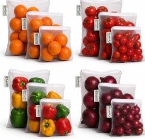 DALUCI Vegetable Bags for Fridge Set of 12 Reusable Fridge Storage Bags for Vegetables and Fruits with Zipper Dual Layer Mesh Vegetable Storage Bags Multi Size Refrigerator Organizer Bags (White)