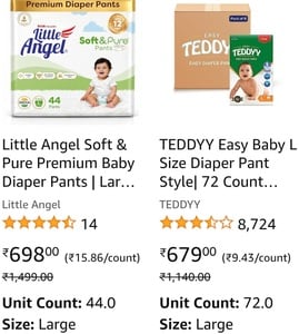 Little Angel Soft & Pure Premium Baby Diaper Pants | Large (L) - 44 Count (9-14 Kgs