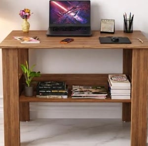 Spyder Craft Modern Specio Engineered Wood Study Table with Storage Shelf | Clean Minimalist Computer Desk for Home, Office, & Bedroom | Durable & Easy to Clean (Wood Brown) (Assembly_DIY)