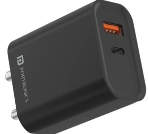 Portronics Adapto 45 GaN 22.5W Fast Charger, USB & Type-C Dual Port Wall Adapter, PD 3.0 Fast Charging Adaptor for iPhone, Android & Type C Devices (Black)