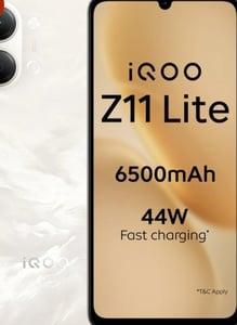 iQOO Z11 Lite 44W 5G (Solar Flame, 4GB RAM, 128GB Storage) | 6500mAh Battery with 44W Fast Charging* | Dimensity 6300 with 579k+ AnTuTu Score* | OriginOS 6.0 with AI Creation* & Private Space