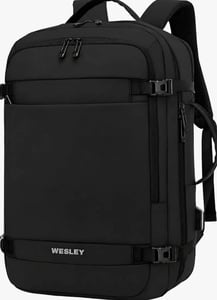 Click to enlarge Wesley Luxur 45 Ltrs Overnighter Expandable Travel Laptop Backpack, Flight Cabin Approved Carry On with 16 inch Laptop Compartment, Anti Theft feature business/Travel/Weekender/college Charcoal Black