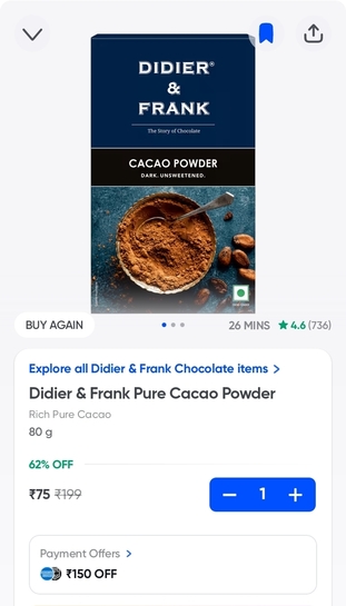 Didier & Frank pure cacao powder @ 75rs (62% off)