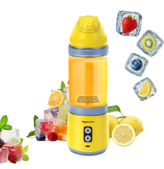 Amazon Basics Portable Blender for Juices, Smoothies and Shakes | 700 ml Convertible Jar | Dual Mode | LED Lights | Waterproof | 3x1600 mAh Batteries | 1 year Warranty