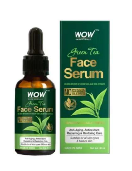 WOW Green Tea Face Serum With Green Tea & Aloe Vera Extracts For Repairing Skin - No Mineral Oil, Parabens, Silicone & Color - 30ml