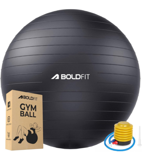 Boldfit Gym Ball for Exercise with Foot Pump, Workout Yoga for Women/Men Swiss for Balance Stability Training, Fitness-Black 55cm