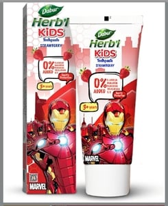 DABUR Herb'l Kids Iron Man Toothpaste | 3+ Years | Strawberry Flavour | 80 G | No Added Chemicals | Cavity Protection | Fights Germs | Strong Teeth, Healthy Gums | Natural & Safe For Kids |....