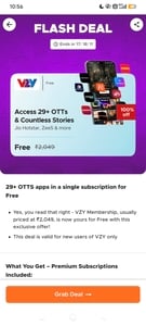 VZY 29+ OTT SUBSCRIPTION ₹0 FREE