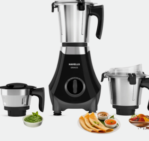 Loot deal:Havells Grace BLDC+ Mixer Grinder 800W)₹3600 cheaper than Flipkart!!! |3 Jars|50% less perceptible Noise|45% Higher Grinding PowerLeak Resistant JarsLifetime Manufacturer Warranty on Motor(Black