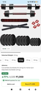 Adrenex Convertible Dumbbells Kit 24 Kg For Home Gym Adjustable Dumbbell (24 kg