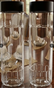 Aura Transparent & Black Set of 2 Glass Solid Water Bottle 750mlx2