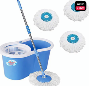 Magic Dry Bucket Mop - 360 Degree Self Spin Wringing With 3 Super Absorbers Mop Set (Multicolor)