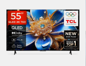 TCL T6D 138.71 cm (55 inch) QLED Ultra HD (4K) Smart Google TV 2026 Edition with HDR10+ Dolby Vision- Atmos 28W HVA Panel TCL AI Slim & Uni body Design (55T6D)