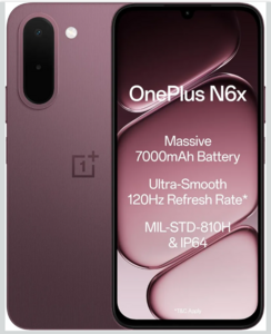 Click to enlarge OnePlus N6x | 4GB+128GB | Burgundy Red | 7000mAh Battery | Power for Days | 48-Months Smoothness | Smooth 120Hz Display | Largest 5300mm2 Cooling System | Military-Grade Durability