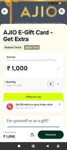 Ajio gift card 8% extra on woohoo