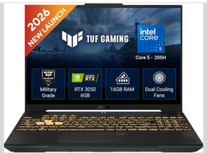 ASUS TUF F16 (2026),Intel Core 5 205H (Series 2),RTX 3050-6GB,16GB RAM (Upgradeable),512GB SSD,FHD+,16"(40 cm),Win 11,M365 Basic(1Y),Office 2024,Mecha Gray,2.2 Kg,FX607VJR-TU325WS,Gaming Laptop