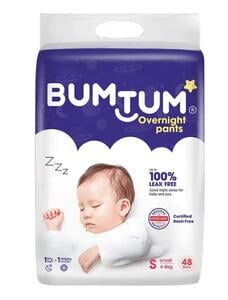 Bumtum Overnight Baby Diaper Pants (S, 4-8 Kg, 48 Pieces)
