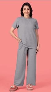 Metronaut Women Top & Pyjama Set Grey Solid