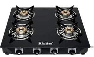 Khaitan 4 Burner Active Forged Black Toughened Glass Manual Gas Stove