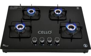 Cello Crysta Manual Ignition Hob Top 8 MM Black Glass Manual Gas Stove
