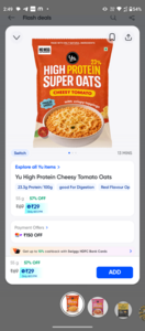 Swiggy Instamart - Yu High Protein super Oats Cheesy Tomato (55g) @ ₹29