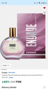 Flipkart - Engage Femme Citrus Floral Long Lasting Luxury EDP (50ml) at ₹168 (62%OFF)