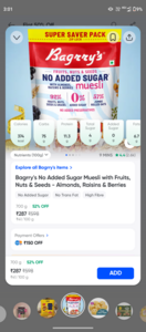 Click to enlarge Bagrry's No Added Sugar Muesli (Fruits, Nuts & Seeds) - 700g
