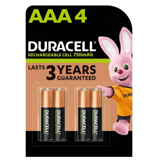 Zepto - Duracell Rechargeable AAA 750mAh Batteries |Pack of 4