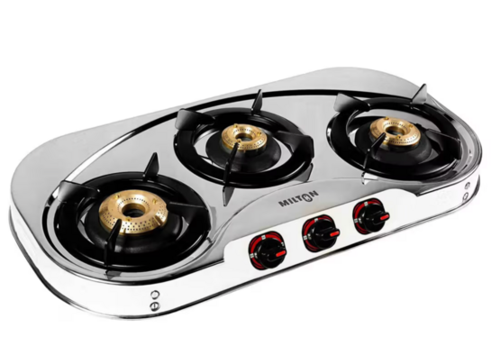 Zepto - Milton Royal Stainless Steel Gas Stove 3 Burners | ISI Certified Manual Ignition(location specific)