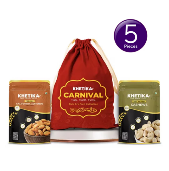Click to enlarge Zepto - Khetika Premium Nuts Dry Fruits Rakhi Gift Potli 200g × 5