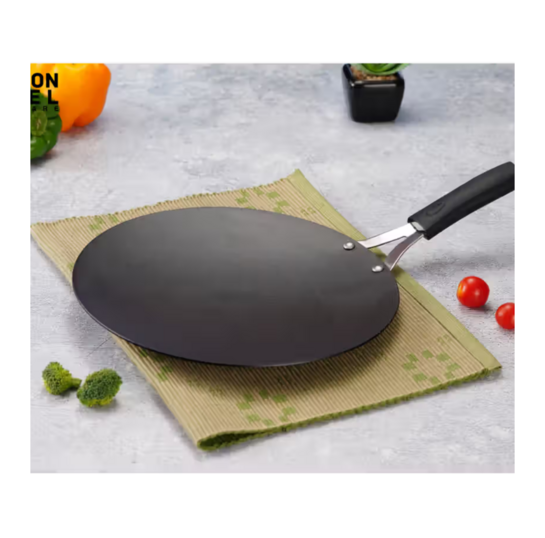 Instamart - Sumeet Super Smooth Pre Seasoned Carbon Steel (Iron) Concave Tawa (25cm, Gas and Induction-Friendly, Black)