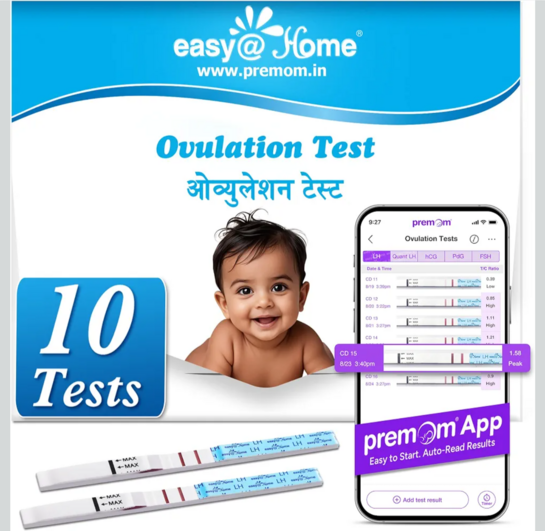 Sample @99 - Easy@Home 10 Pack Ovulation Test Kit for Women, LH Test Strips | For Pregnancy Planning, Ovulation Predictor & Fertility Tracker, Powered by Premom App iOS & Android