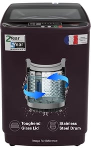 Thomson 8.5 kg PureWash Toughened Glass Lid with Stainless Steel Drum, Magic Filter and Multiple Wash Programs Semi Automatic Top Load Red, Maroon (TTL8500R)