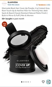 Glamveda Black Hair Cover-Up Powder, 4 g | Instant Grey Root Touch-Up & Hairline Filler for Thinning Hair, Bald Spots & Beard | Sweat-Resistant Natural Matte Finish | Built-In Mirror & Puff....