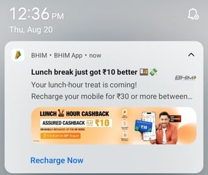 Bhim assured cashback on recharge